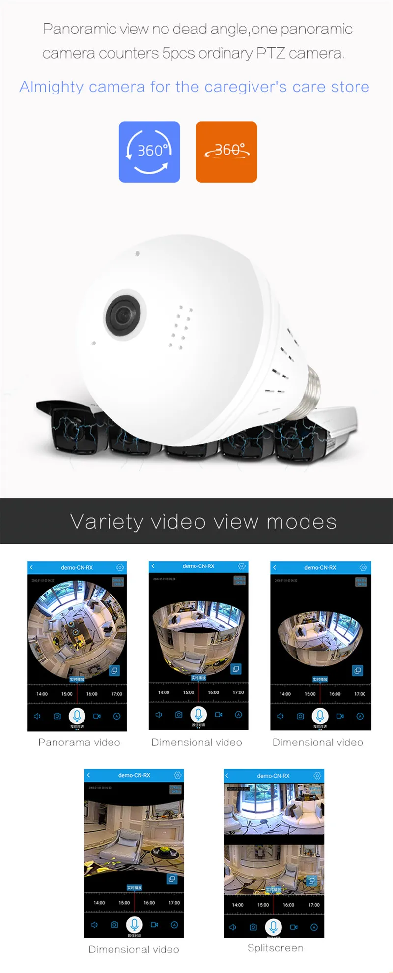 Домашняя камера наблюдения IP камера 1080P светодиодный беспроводной панорамный рыбий глаз лампа wifi камера 360 градусов wifi CCTV камера