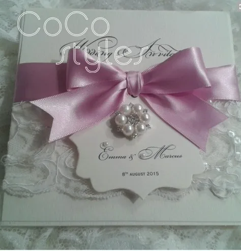  Cocostyles personalized super elegant lace design invitation card with pearl brooch and ribbon for  - 32891232521