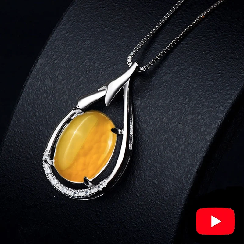 

NOT FAKE S925 Sterling Silver Israel Amber Pedants Artisan Baltic Big Gemstone For necklace lithuania Retro Chalcedony Yellow