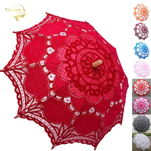 $17.19 Elegant Cotton Embroidery Lace Parasol Outdoor Summer Sun Umbrella for Wedding Decoration Photograph Bridal Bridesmaid Umbrella