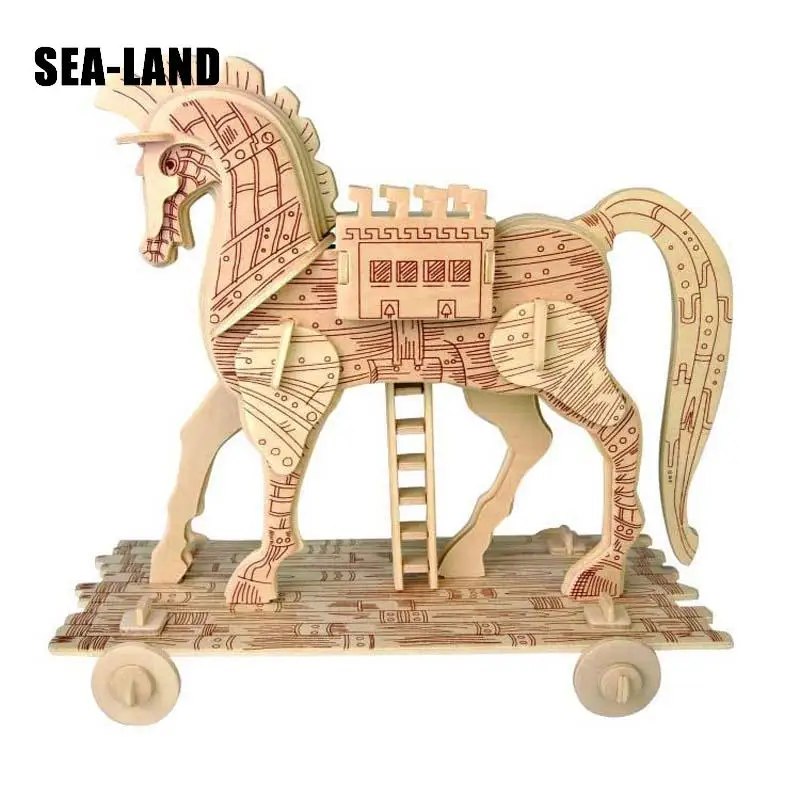 Детские игрушки, деревянная 3D головоломка для детей, троянская лошадь, обучающая игрушка Монтессори, сделай сам, вызов мудрости, подарок для детей или взрослых