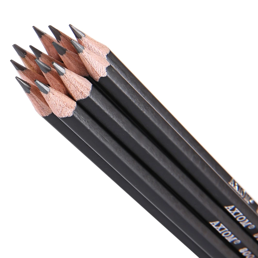 12pcs Black Hexagonal Wooden Pencil Top-quality Graphite HB 2B 2H Pencil For School Office Supplies