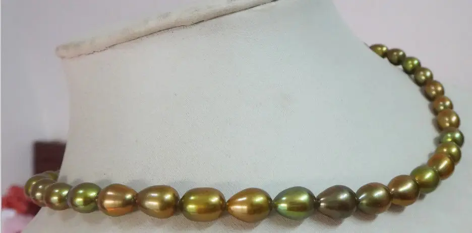 

huij 001389 NATURAL SOUTH SEA GENUINE GOLD OLIVE DROP PEARL NECKLACE