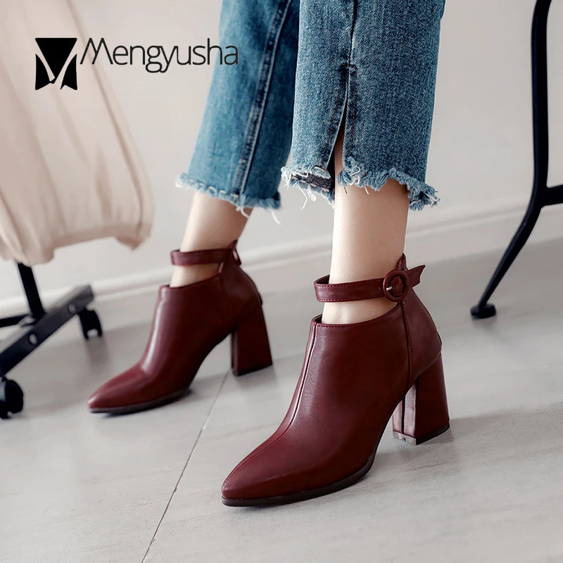 

2018 new autumn winter ankle boots women high heels ankle belt buckle chelsea boots women's platform short boots booties c722