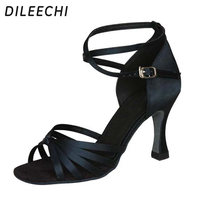 DILEECHI women's Salsa Latin dance shoes Heel Height 7.5cm bronze Color ...
