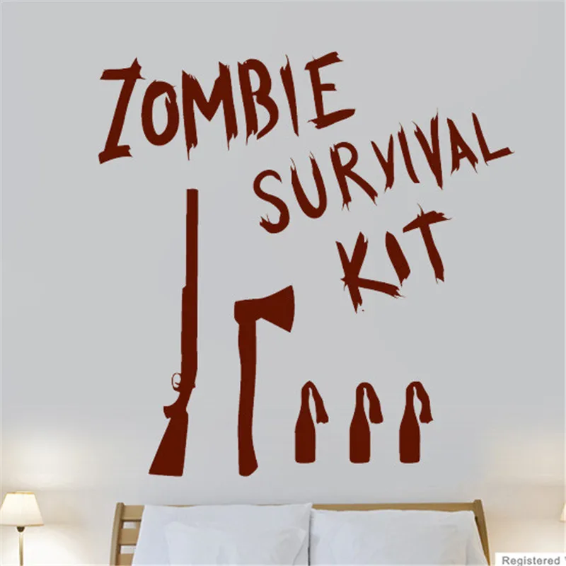 Zombie Survival Kit Game Film Cool Wall Art Stickers Decals Vinyl Home