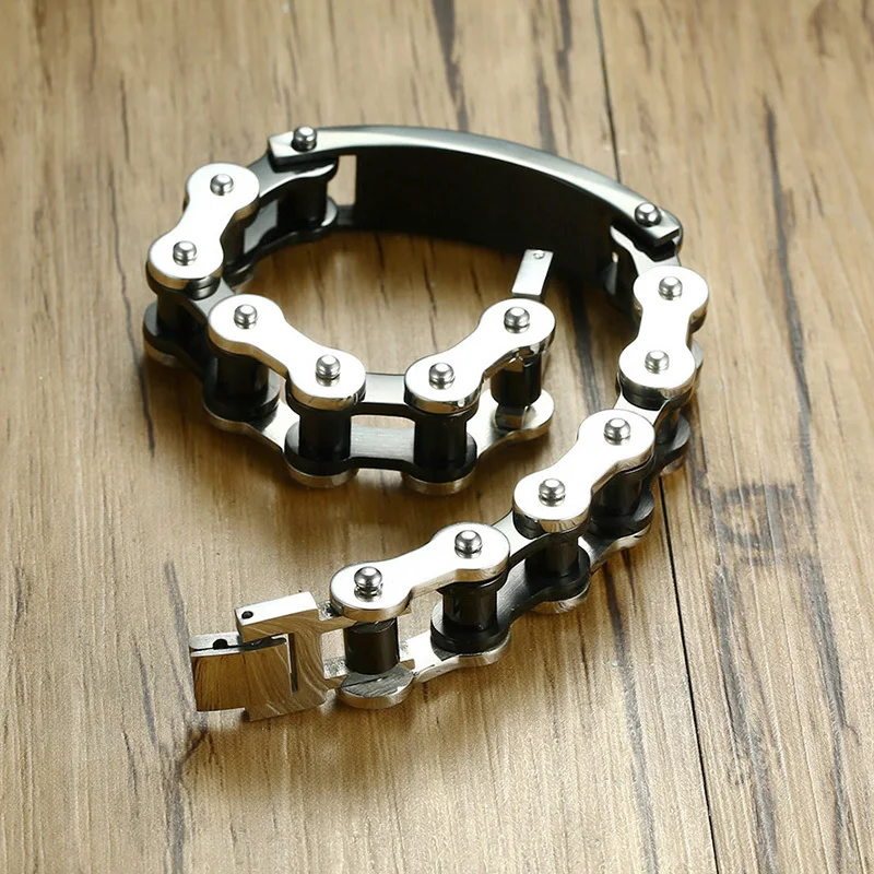 Men S Bicycle Chain Link Id Bracelet For Stainless Steel Men S Bicycle Chain Link Id Bracelet For Stainless Steel Ideny Bike Wristband Pulseira Braslet Male Jewelry Gift 23 5cm In Bracelets