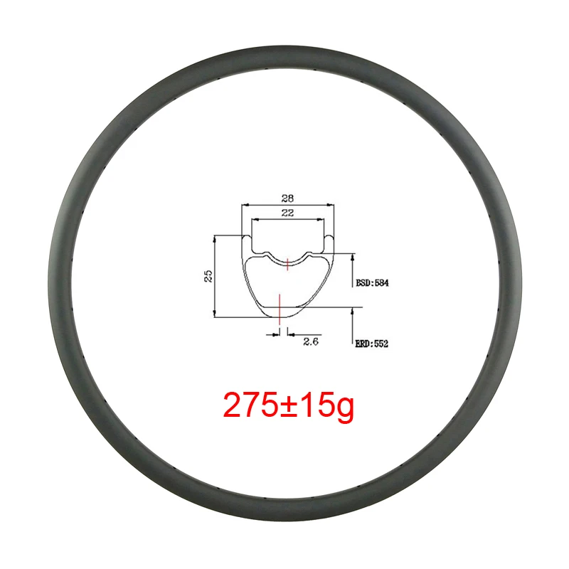 Ligth 275 г 27,5 er Горный или Кроссовый велосипед 28 мм асимметричное бескамерное карбоновое колесо обод смещение 2,6 мм hookless клинчер 25 мм Глубина горный велосипед обод