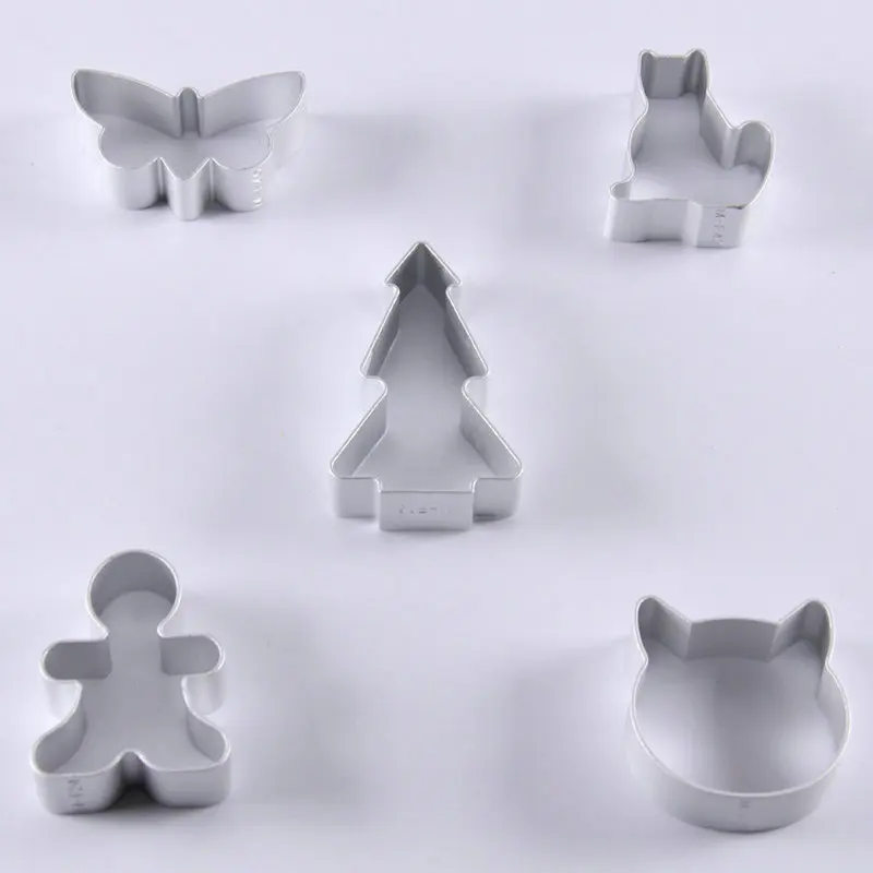5pcs Butterfly Cat Gingerbread Man Christmas Tress Metal Cookie Cutters Aluminium Alloy Biscuit Mold Cake Decorating Tools | Дом и сад