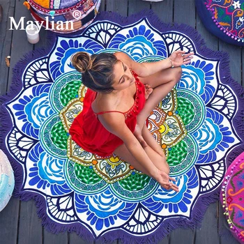 

MAYLIAN Tassel Indian Toalla Mandala Tapestry Beach Towel Sunblock Round Bikini Cover-Up Blanket Lotus Bohemian Yoga Mat T11