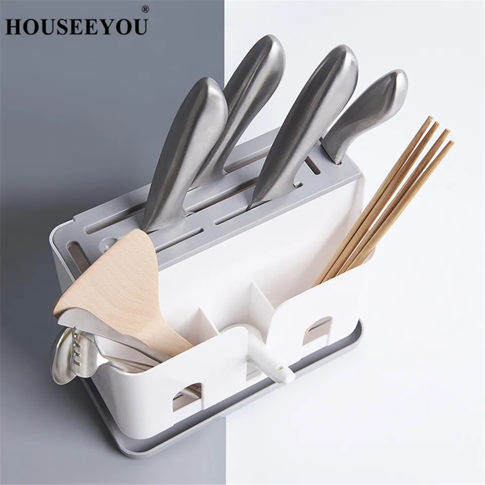 HOUSEEYOU кухонные ножи блоки держатель Полка палочки для еды труба для клетки сливная Стойка Многофункциональный PP большой емкости посуда для хранения