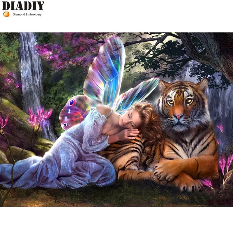 DIADIY Полный Круглый дрель 5D DIY Алмазная Картина Бабочка Фея тигр 3D вышивка набор