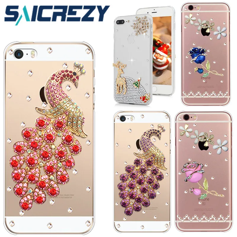 

luxury phone case for iphone X case Rhinestone peacock crystal funda coque for iphone 6 6s case cover for iphone 8 7 plus case