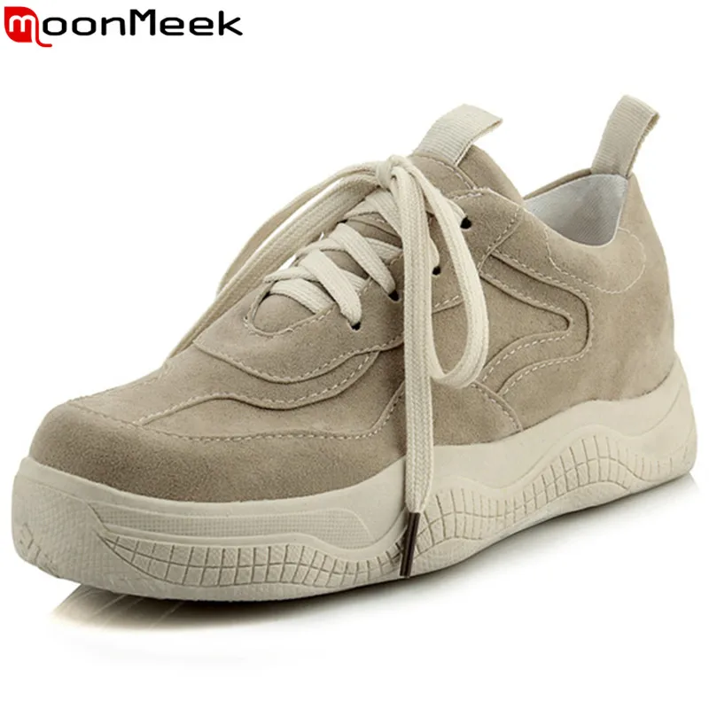 

MoonMeek plus size 34-46 fashion spring new shoes woman round toe lace up flats women Casual comfortable flat platform shoes