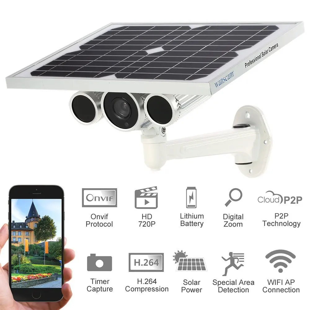 Wanscam 720P Solar Power Surveillance Camera Built-in Battery P2P Wireless Wifi Outdoor Solar Power IP Camera Support 3G/4G SIM