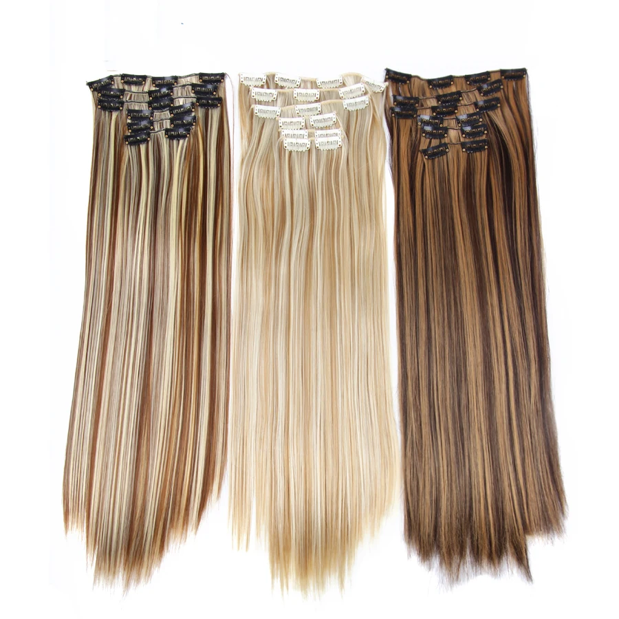 

Alileader Products 22Inch 16 Clips Long Straight Clip In Hair Extensions Full Head Synthetic Fake Hair Pieces Blonde Mix Brown