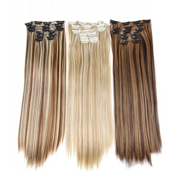 

Alileader Products 22Inch 16 Clips Long Straight Clip In Hair Extensions Full Head Synthetic Fake Hair Pieces Blonde Mix Brown