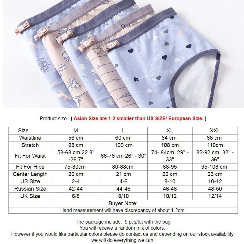 LANGSHA Cotton Panties 5Pcs/Set Women Briefs Underwear Sexy Printing Cute  Bow Panty Breathable Ladies Underpants Female Lingerie