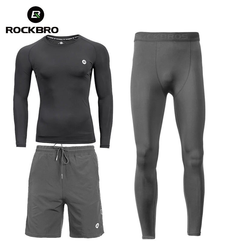 ROCKBROS гимнастическая майка Rashgard для мужчин T-shir наборы для бега Спортивные Компрессионные брюки рубашка шорты Спортивная одежда для фитнеса