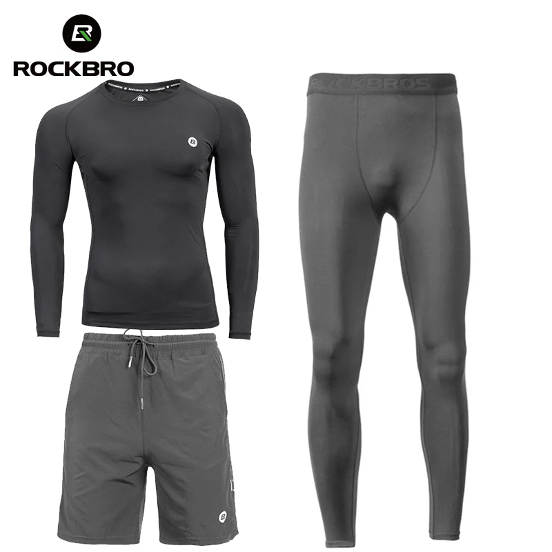 

ROCKBROS Gym Shirt Rashgard Men T-shir Running Sets Sports Compression Pants Shirt Shorts Athletic Fitness Sportswear Clothes
