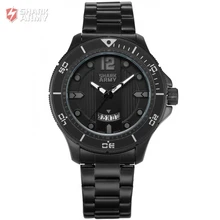 SHARK ARMY Electroplate Grey Number Date Display Black Steel Strap Military Men Sports Quartz Waterproof Running Watches /SAW215