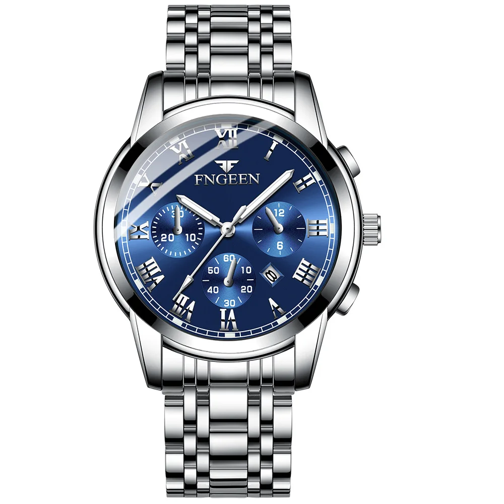 Мужские часы, немеханические, трендовые, корейские, кварцевые, мужские часы, водонепроницаемые, для мальчиков, студентов, мужские часы, Montre Homme - Цвет: Silver strap blue