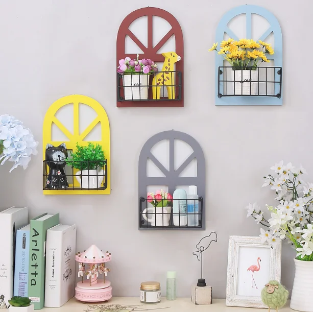 

Vintage Wooden Wall shelf Bar Cafe Hotel Meter Box Nordic Living Room Bedroom Fake Window Small House Wall-mounted decor LF25
