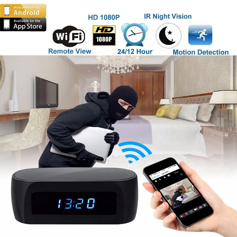 WiFi камера IP мини 1080P HD камеры безопасности настольные часы будильник Настройка