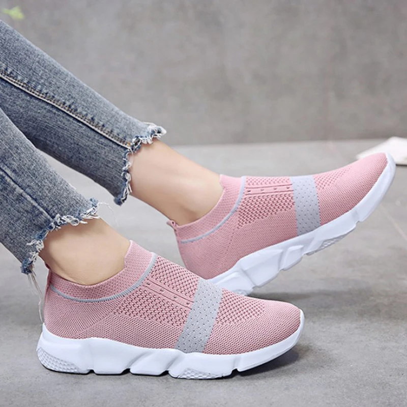 

Women Stretch Knitting Sneakers Slip-On Flat Casual Sock Shoes Platform Female Valcanized Breathable Shoes Plus Size 43 XWC1536