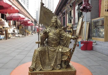 

USPS to USA S0710 Chinese Brass Copper Dragon sit Reading Guan Gong GuanYu Warrior Buddha Statue
