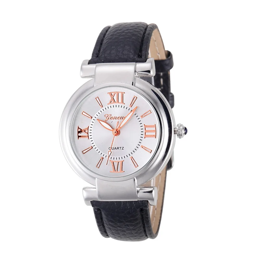 Women Watches Women Girl Roman Numerals Leather Band Quartz Wrist Watch