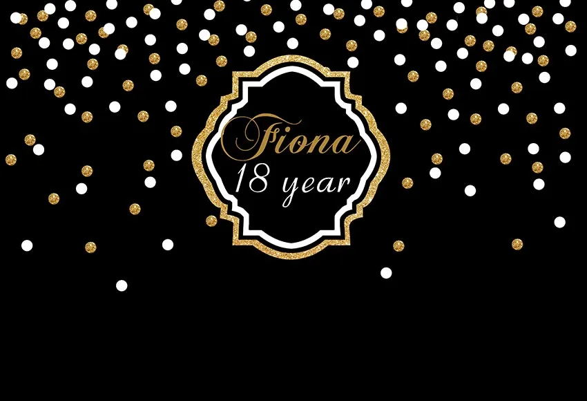 

7x5FT Gold Black Birthday Party Happy 18th Year Frame Crown Custom Photo Background Studio Backdrop Vinyl 220cm x 150cm