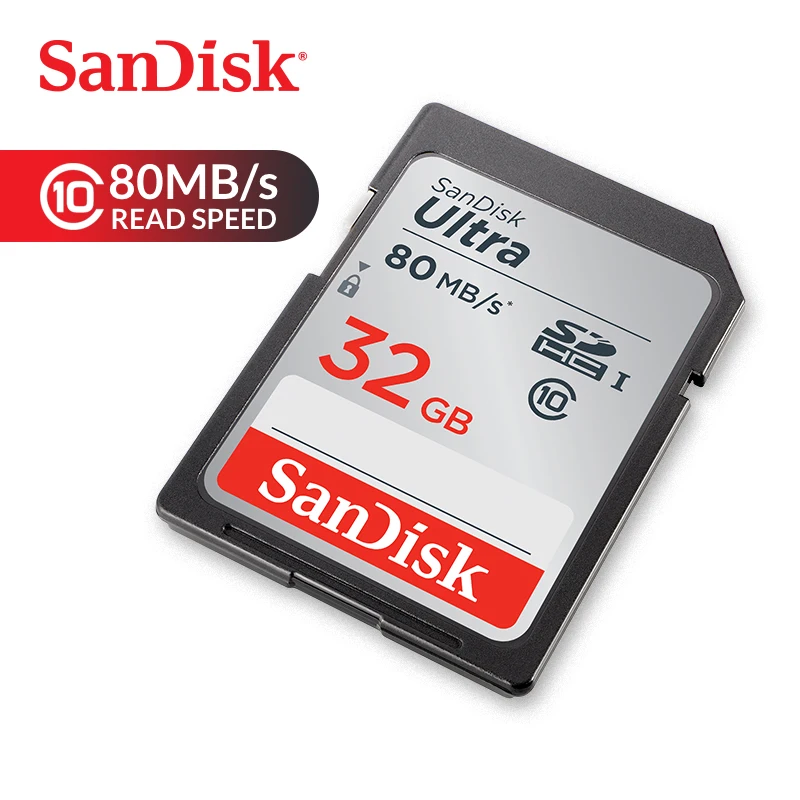 Карта памяти SanDisk Ultra SDHC sd-карта 32GB C10 UHS-I 80 МБ/с. скорость чтения для камеры видеокамеры(SDSDUNC-032G-ZN6IN