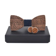 Деревянный лук галстук набор запонок Пейсли с цветочным принтом деревянная бабочка запонки для свадьбы ручной работы Рисунок кешью Галстуки