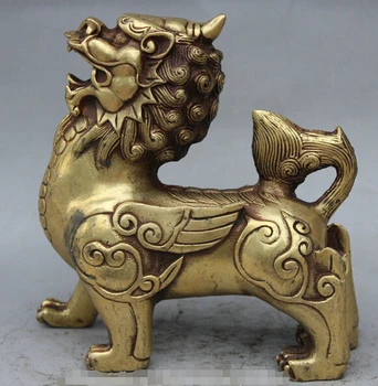 

ymying 1030+++++++6"chinese Fengshui Brass Unicorn Beast exorcise evil spirits kylin Statue