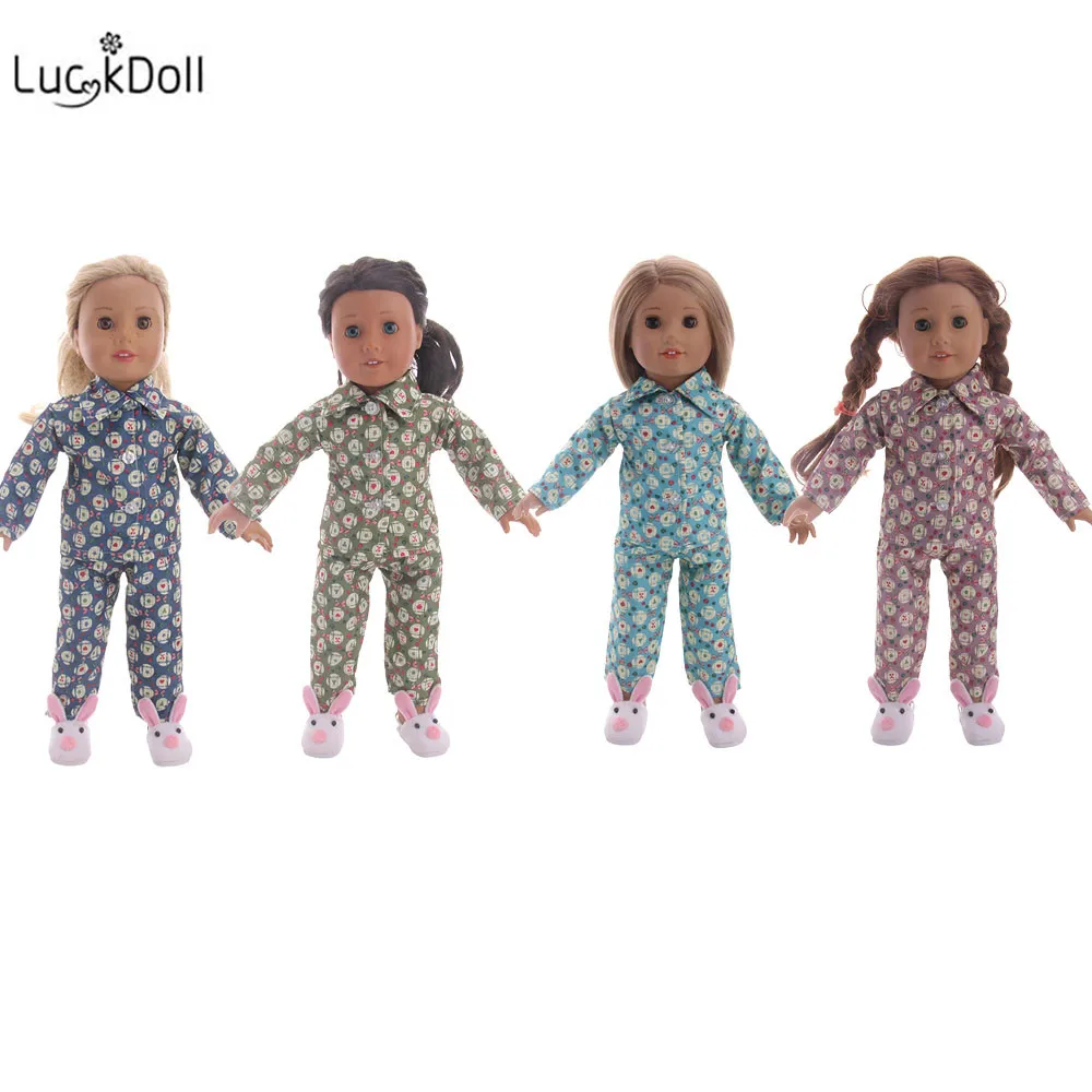 

LUCKDOLL Printed Doll Pajamas Set Fit 18 Inch American 43cm Baby Doll Clothes Accessories,Girls Toys,Generation,Birthday Gift