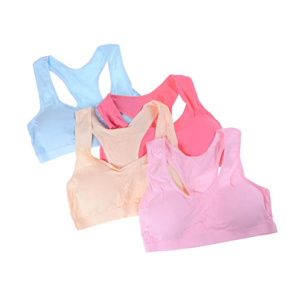 1PC Cotton Baby Girls Bras Solid Color Young Girls Underwear For Sport Wireless Small Training Puberty Bras Undergarment Clothes