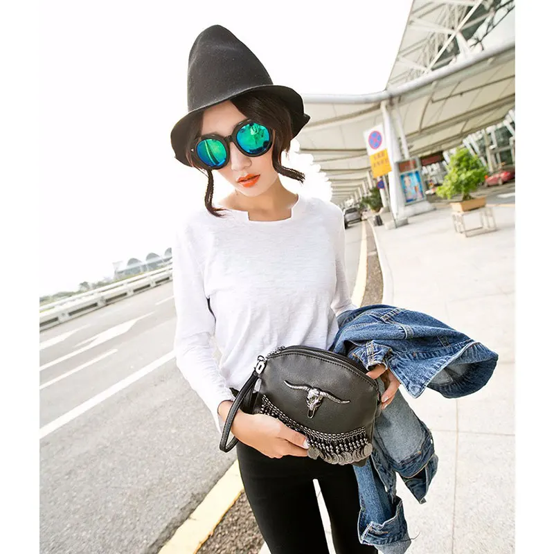 2019 designer women tassel skull chain bag PU leather solid color messenger bag fashion vintage women shoulder bag handbag 605