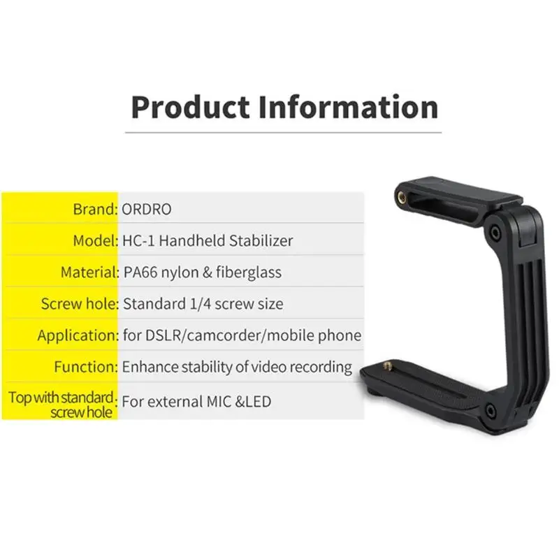 1/4 Screw U-Shape Camera Stabilizer Handheld DSLR Cam Handle Bracket Grip Stabilizer with Mic LED Port Camera DSLR Accessories