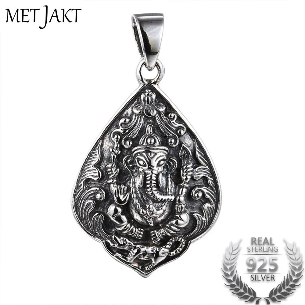 

MetJakt Vintage Thai Silver Wealth Elephant God Pendant and 925 Sterling Silver Snake Chain Necklace Men's Lucky Jewelry