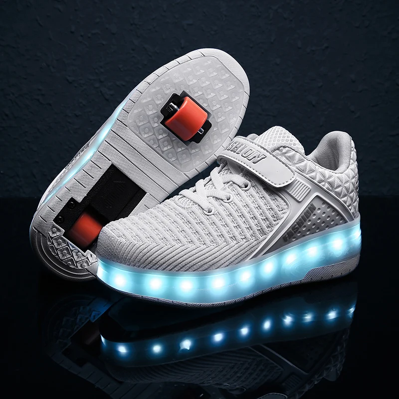

2020 New 29-40 USB Charging Children Sneakers With 2 Wheels Girls Boys Led Shoes Kids Sneakers With Wheels Roller Skate Shoes