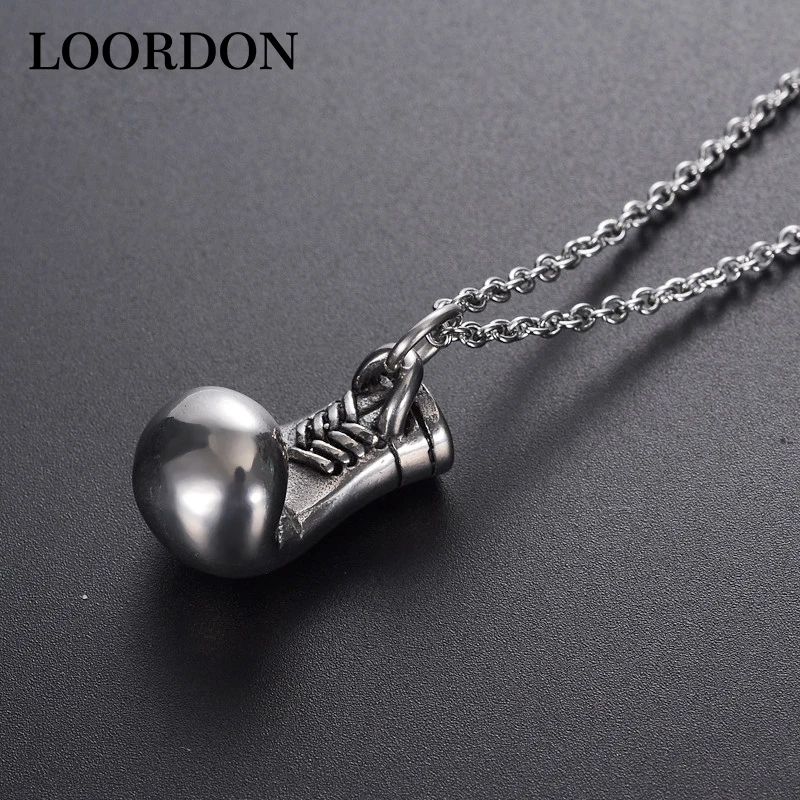 Loordon Men's Stainless Steel Boxing Glove Biker Pendant Necklace With