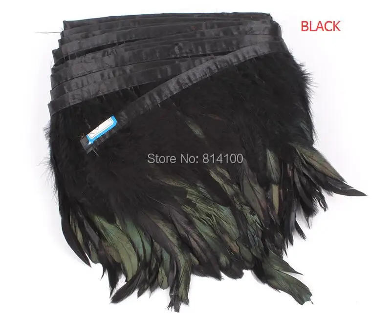 

Fashion Feather 10yards/lots Black Coque Rooster Tail Feather Fringe Rooster feather trimming 5-6inch in width