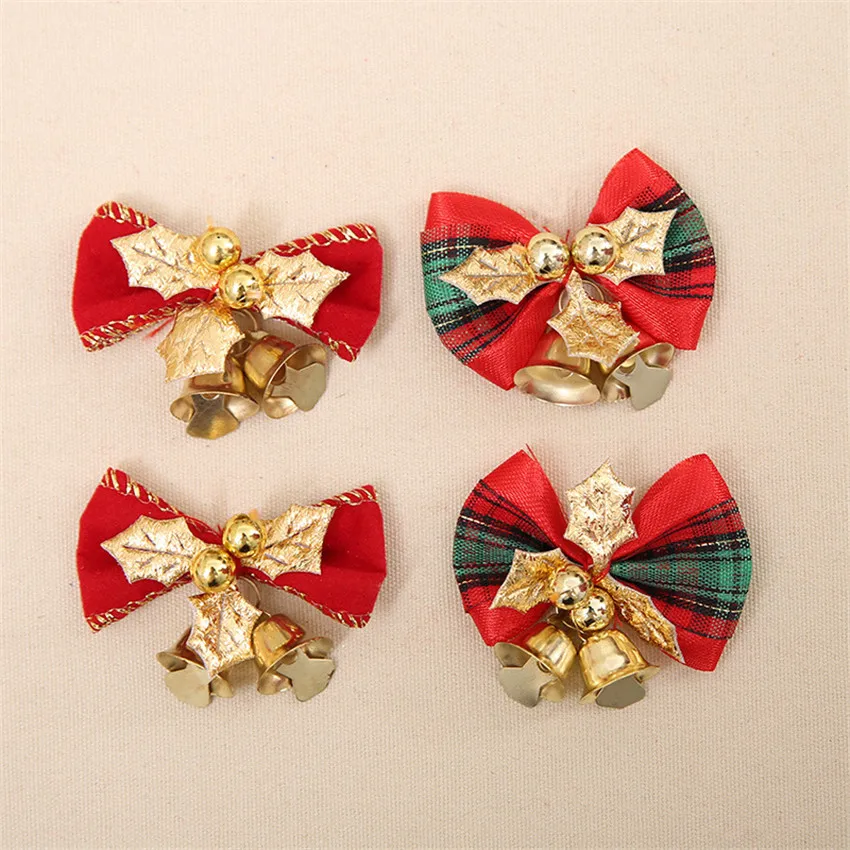 10pcs Mini Bow Christmas Tree Decoration Hanging Ornament Xmas Bowknot Pendant with Bells for Home navidad | Дом и сад