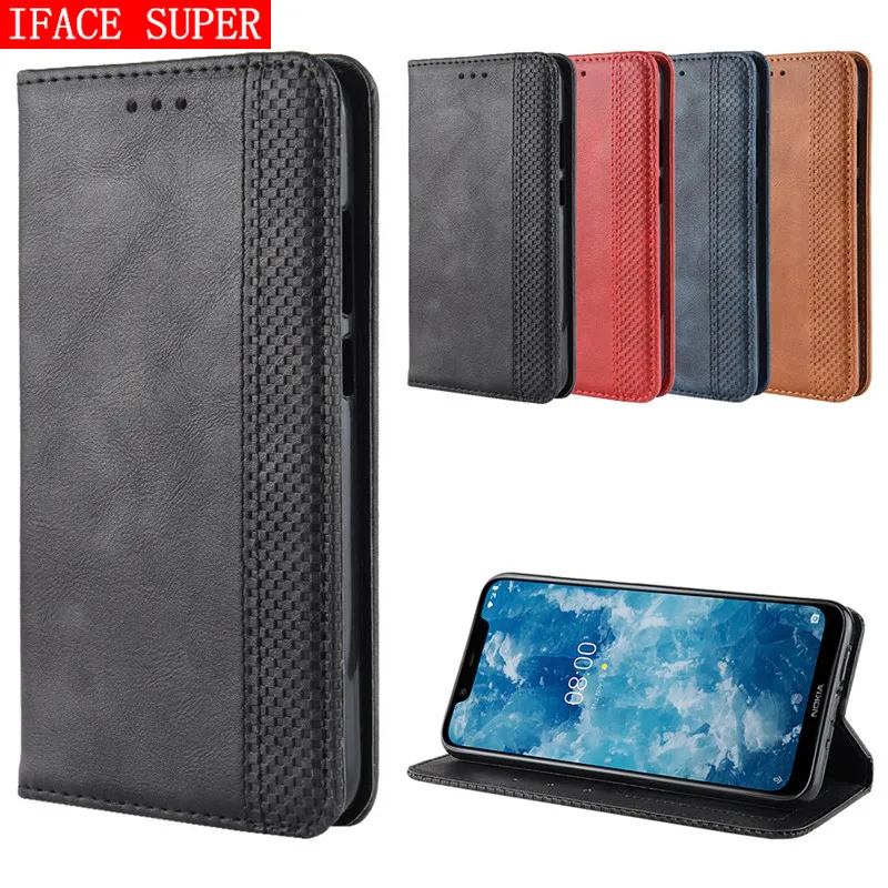 

For Nokia 8.1 Case Flip Vintage Style Leather Auto-absorbed Wallet Phone Case For Nokia 8.1 TA-1128 TA-1119 8.1 Global Version