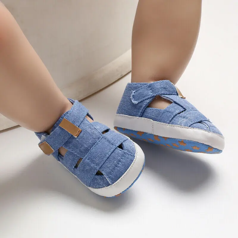 Fashion Baby Sandals Toddler Infant Hollow Soft Crib Sole Canvas Shoes Little Girls Boys Kids Soft Crib Prewalker Sandals Clogs