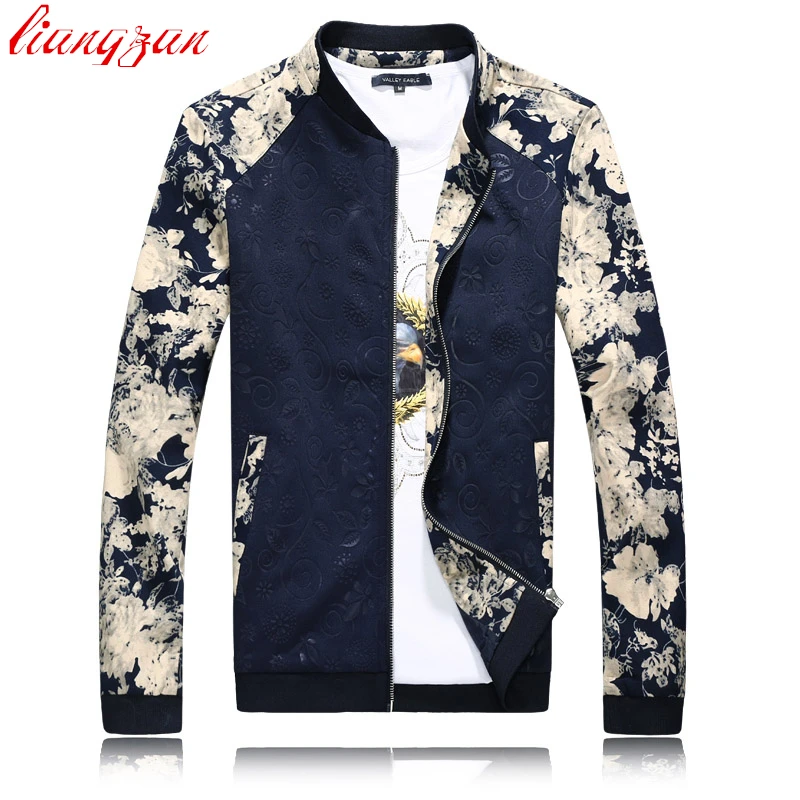 Men Fashion Jackets Plus Size Slim Fit Baseball Jacket Coats Brand Design Floral Cotton Autumn Spring