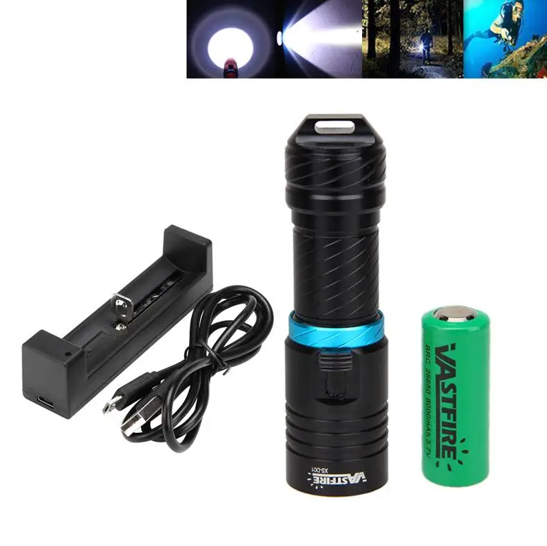 Brightness 100 meters XM-L T6 LED reflector Underwater Diving FlashLight Torch 10000 lumens Waterproof Red/Black Diving Lanterna - Испускаемый цвет: black with battery
