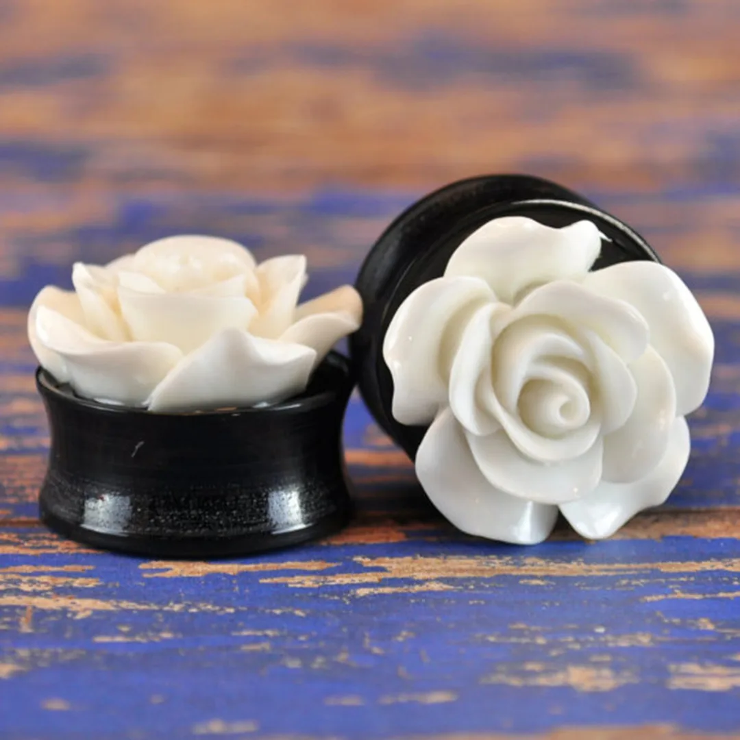 1Pair Rose Acrylic Double Saddle Ear Plugs Fashion r Ear Gauge Plugs Tunnels Stretcher Expander For Women Jewelry 8mm-25mm