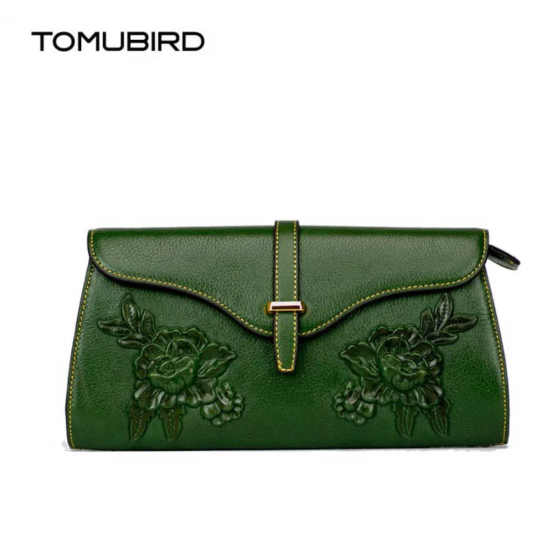

Brand of high quality leather handbags Retro Women Messenger Bag First layer of leather Evening bag Embossed mobile phone wallet